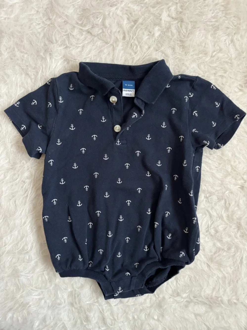Old Navy Baby Boy Coastal, Nautical, Preppy Anchor Polo Bubble Romper